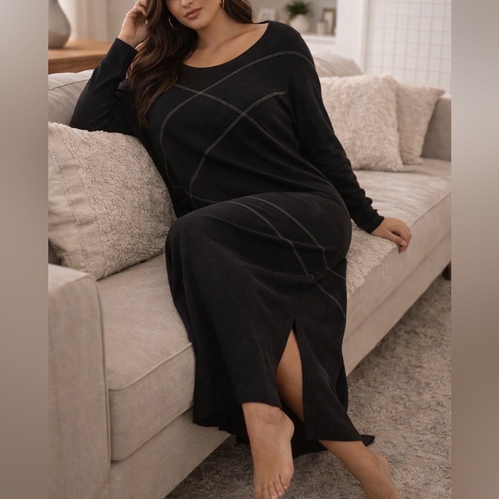 Vintage Franco Valeri Comfortwear Black Maxi Sweater Dress XL Long Sleeve Cozy